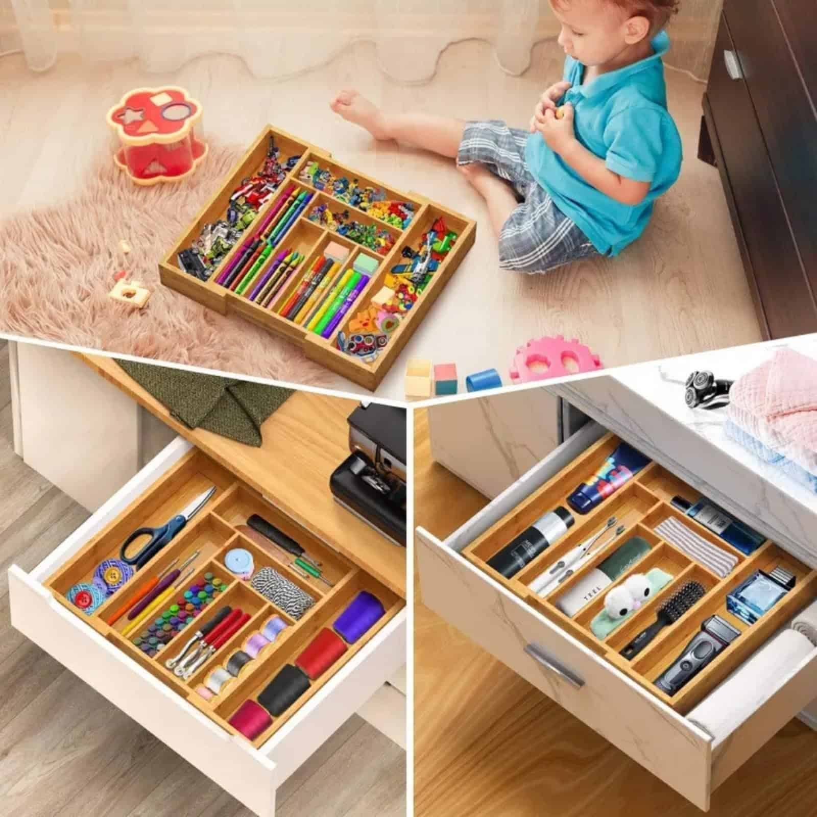 Multifunctional Bamboo Drawer Organizer