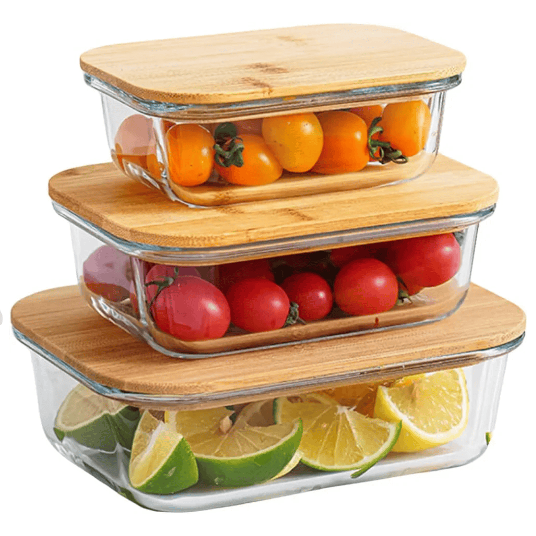 3pcs Glass Bowl Storage Containers with Bamboo Lid