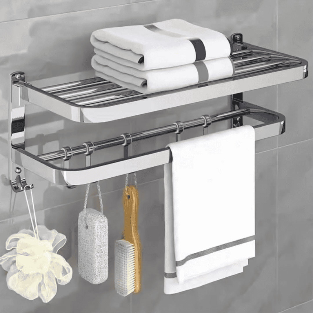 Bathroom Wall Mounted Towel Rack Accessory with Hooks