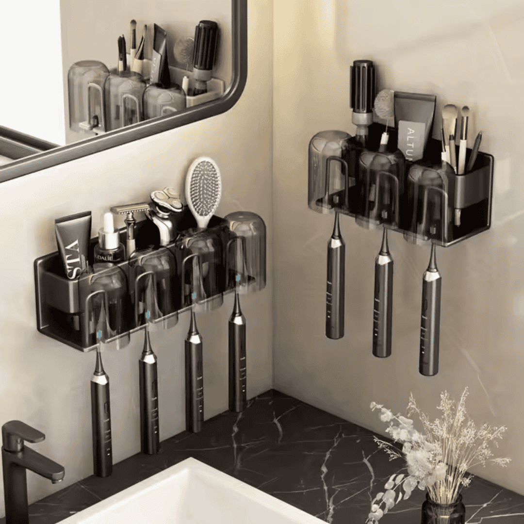 Metallic Wall Mounted Toothbrush/Paste Holder