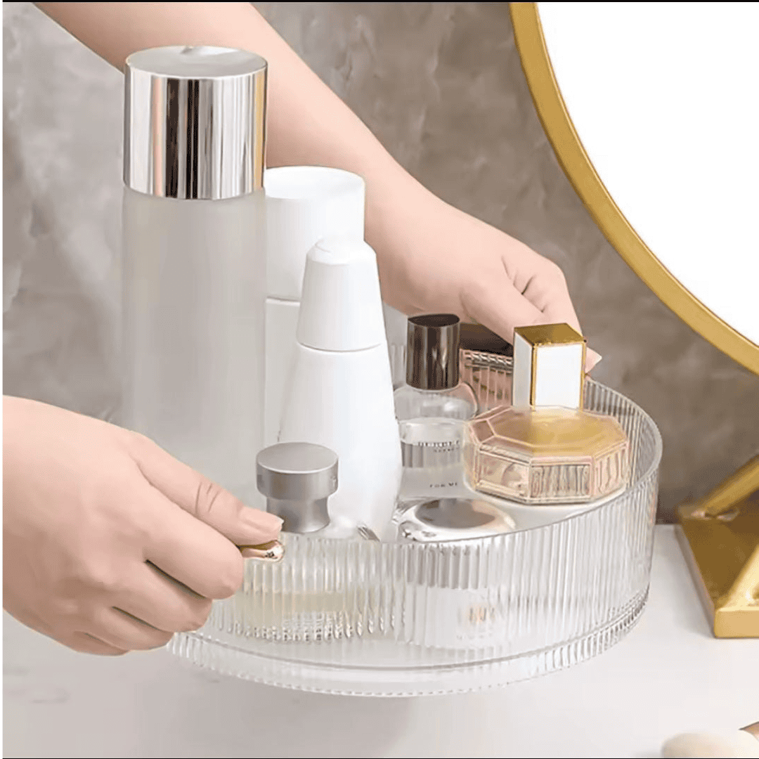 Ribbed Acrylic Lazy Susan Cosmetic Organizer