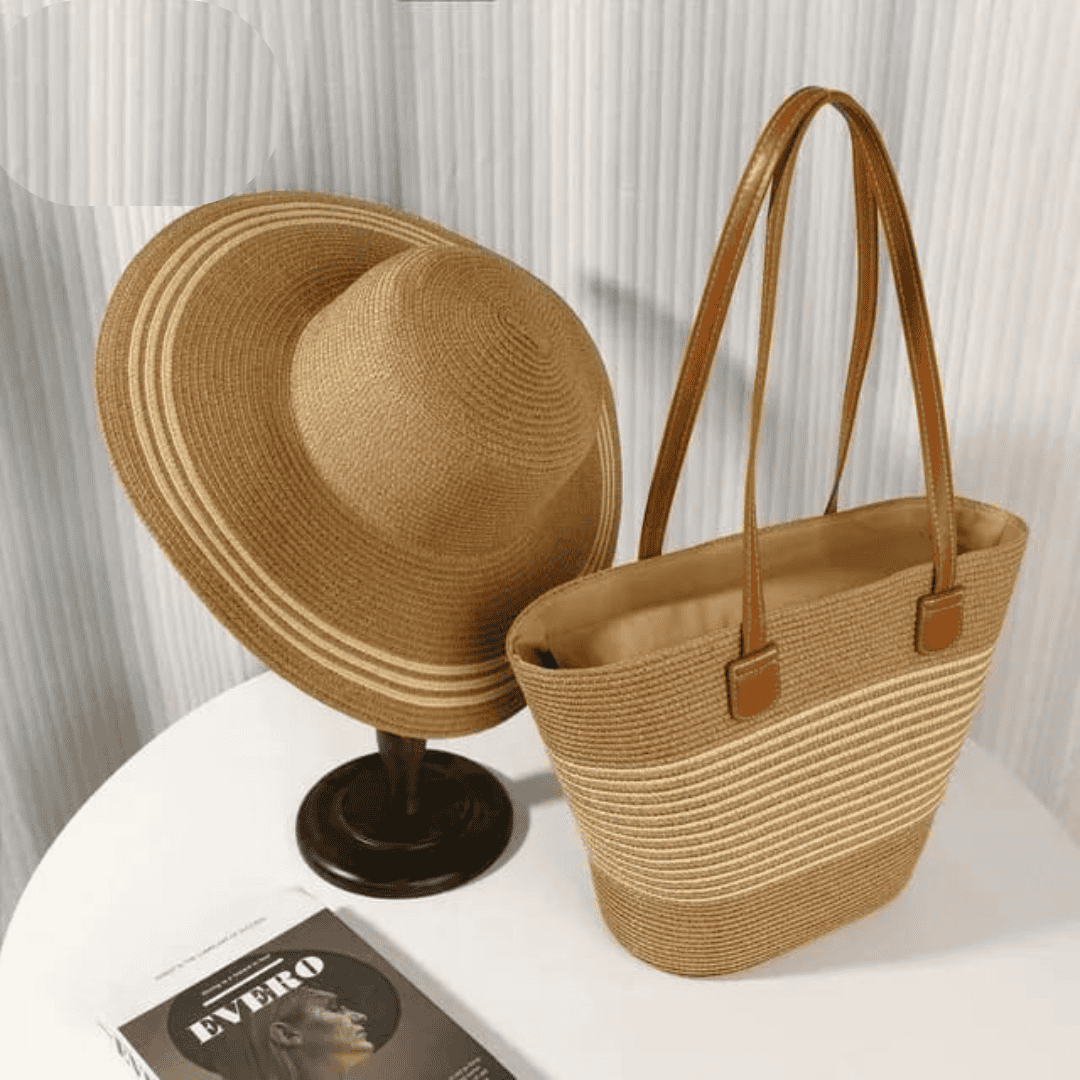 Summer Straw Woven Beach Bag and Hat