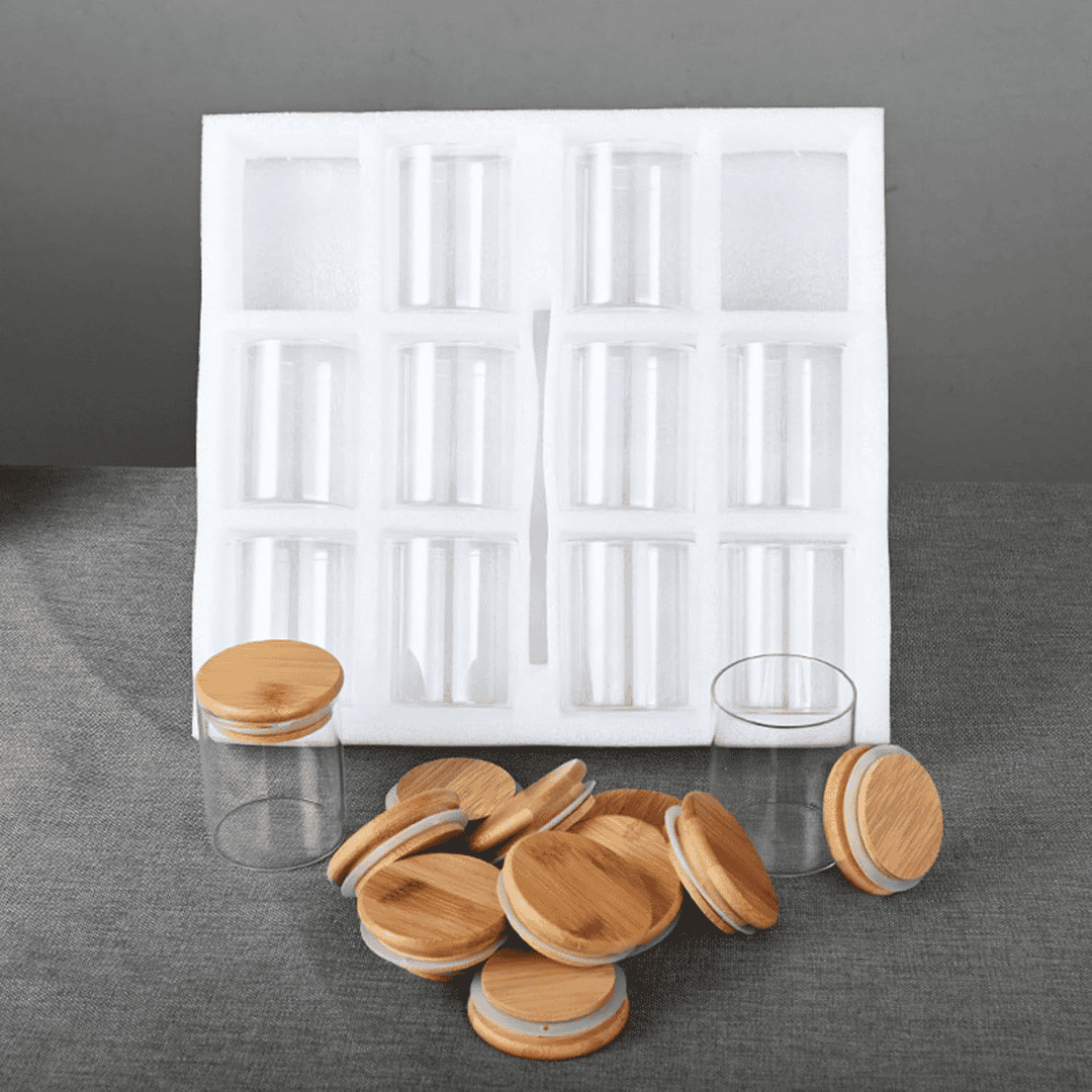 12pc Round Glass Spice Jars Set with Bamboo Lids