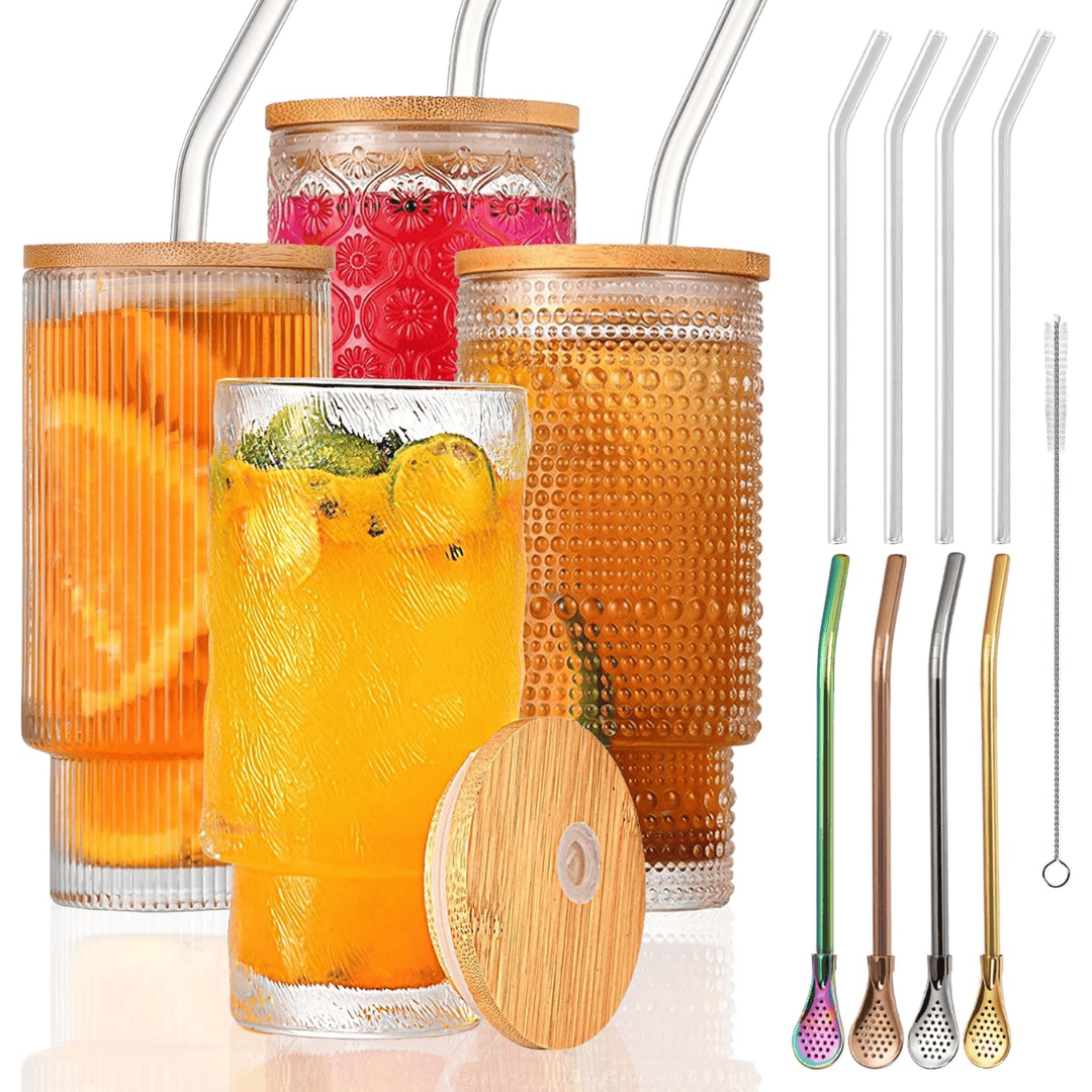 Aesthetic Highball Crystal Ribbed Glasses Set
