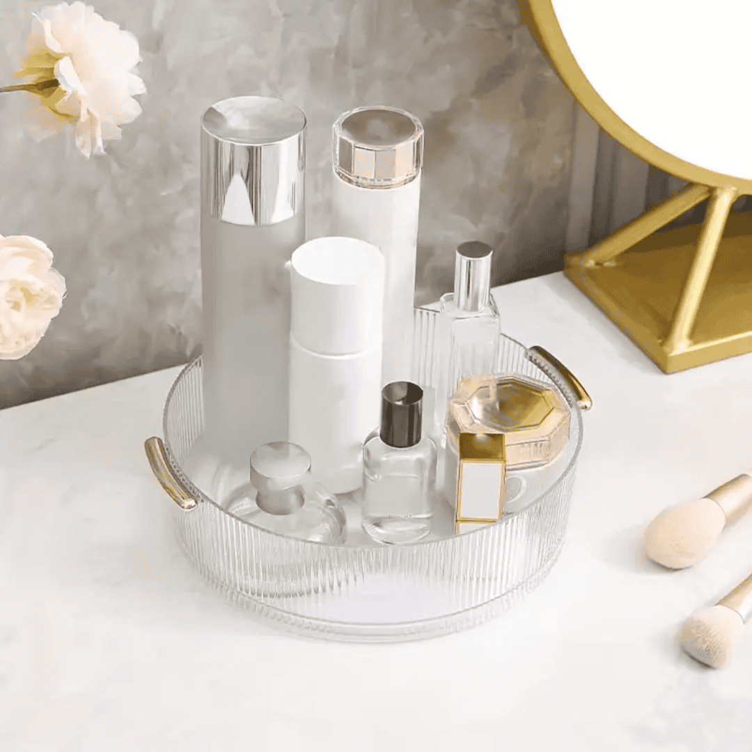 Ribbed Acrylic Lazy Susan Cosmetic Organizer