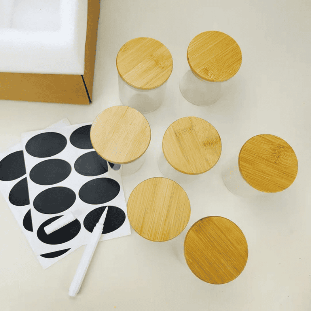 12pc Round Glass Spice Jars Set with Bamboo Lids