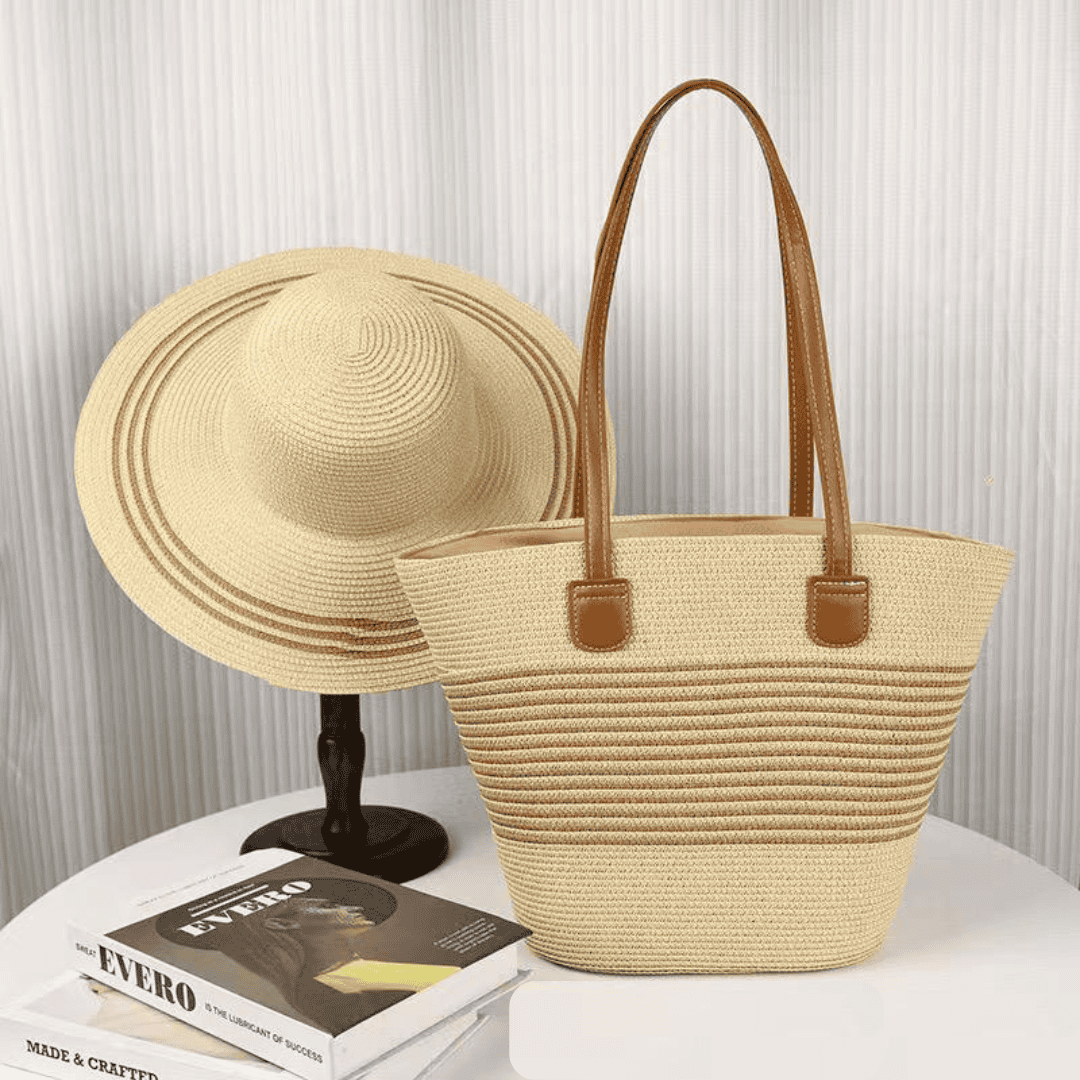 Summer Straw Woven Beach Bag and Hat
