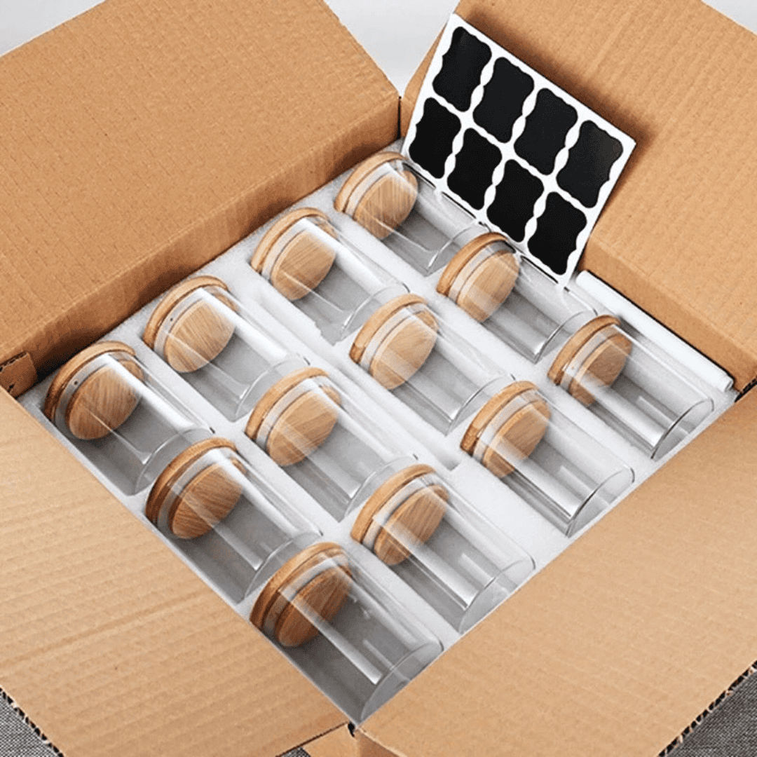 12pc Round Glass Spice Jars Set with Bamboo Lids
