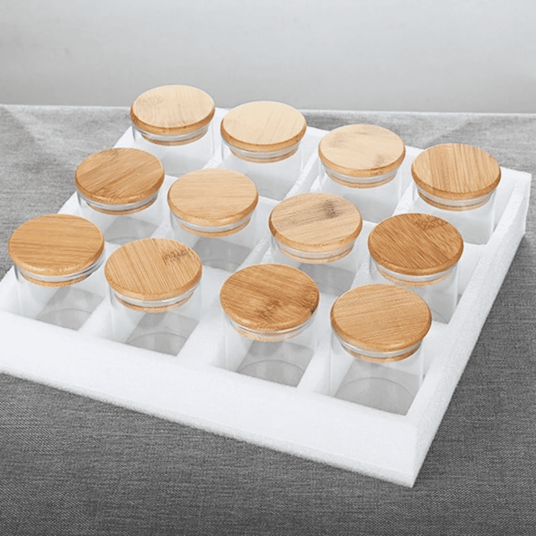 12pc Round Glass Spice Jars Set with Bamboo Lids