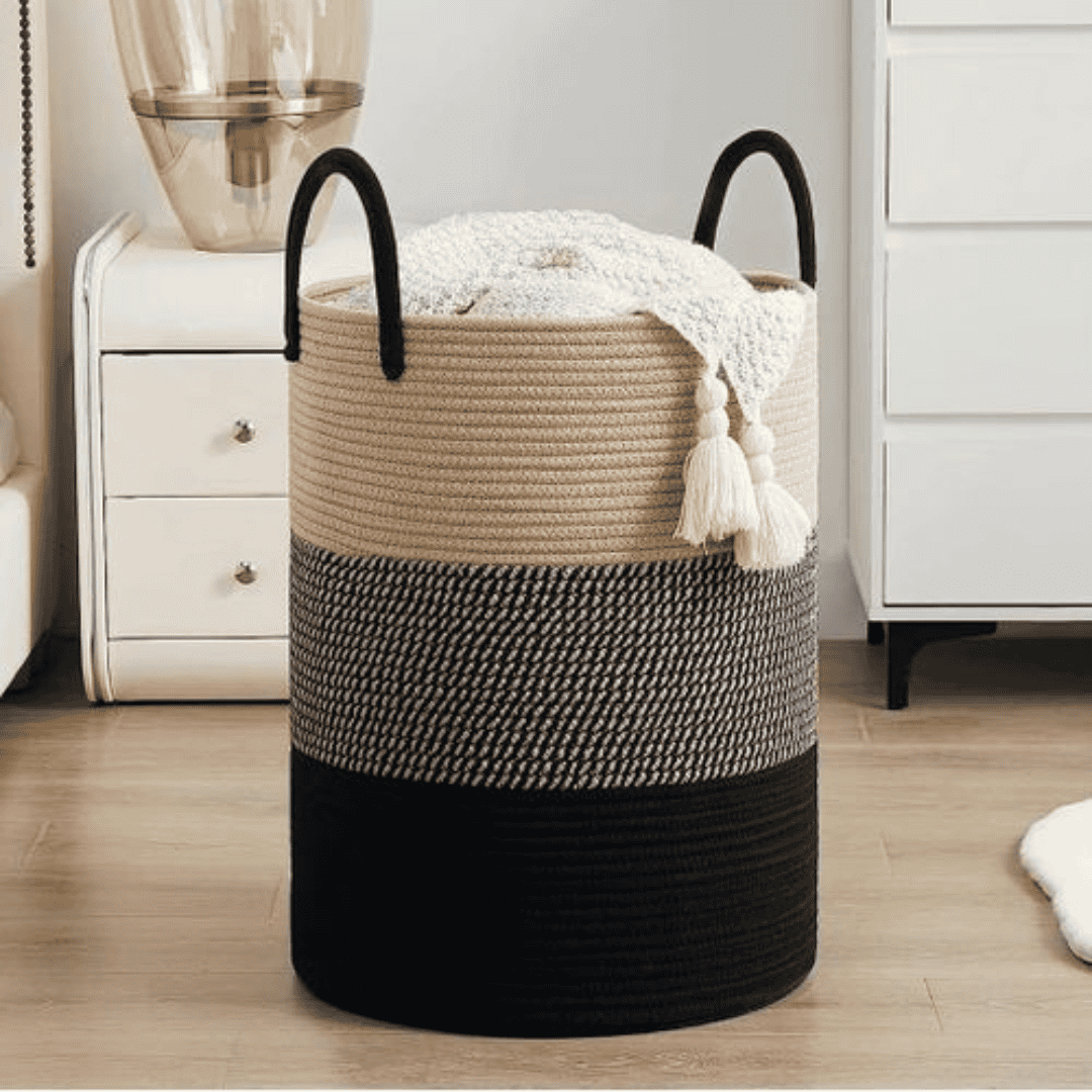Large Cotton Rope Decorative Woven Basket with Handles