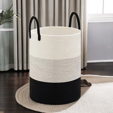 Black-White Cotton Rope Basket