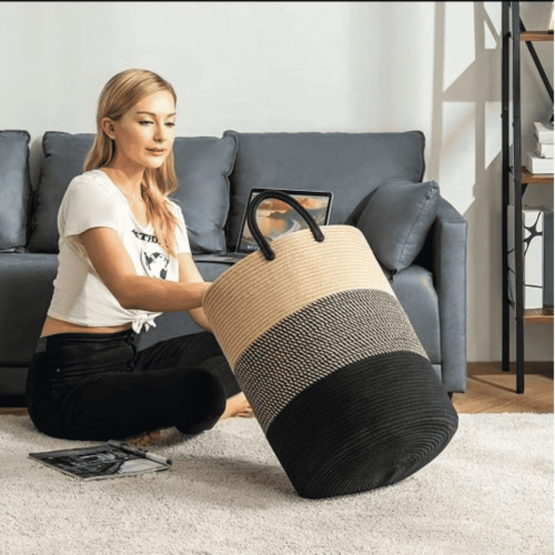 Large Cotton Rope Decorative Woven Basket with Handles