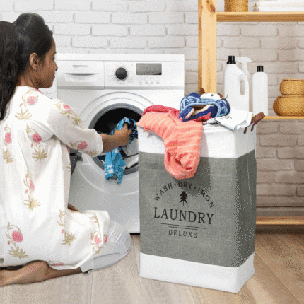 Large Capacity Foldable Laundry Deluxe Basket with Metal Bidding