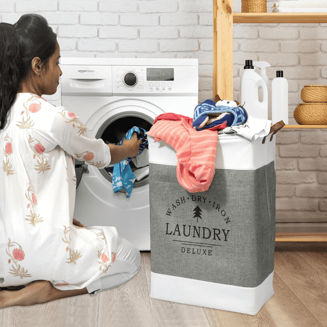 Large Capacity Foldable Laundry Deluxe Basket with Metal Bidding