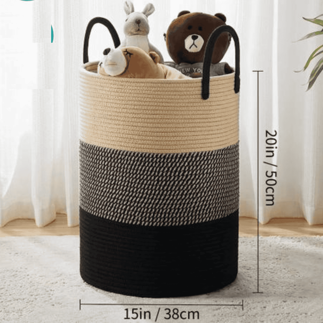 Large Cotton Rope Decorative Woven Basket with Handles