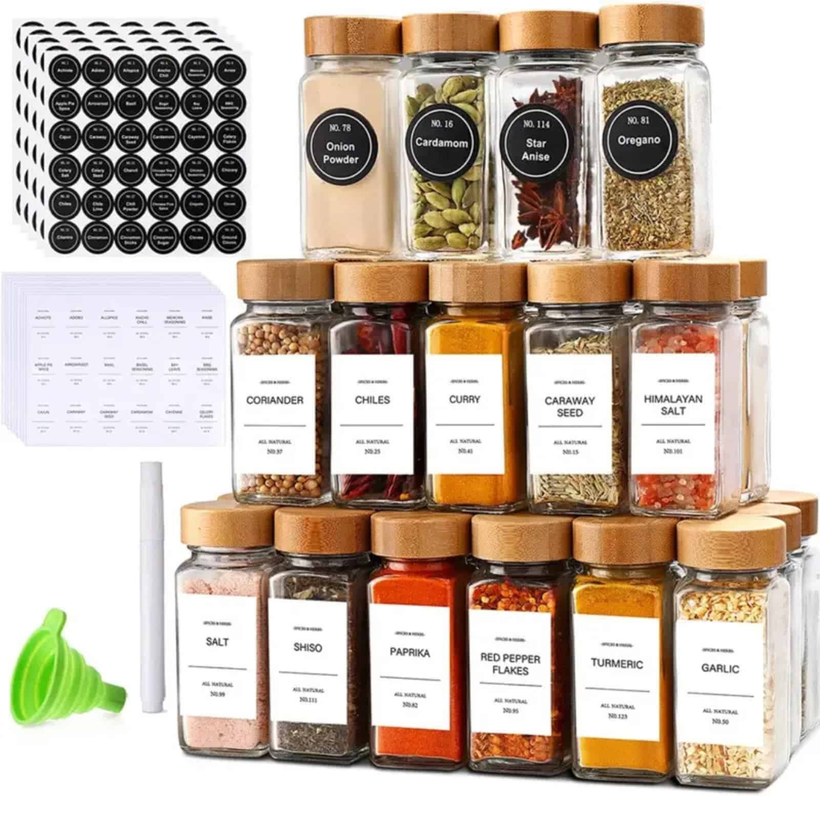 24pcs Set Spice Jars With Bamboo Lid