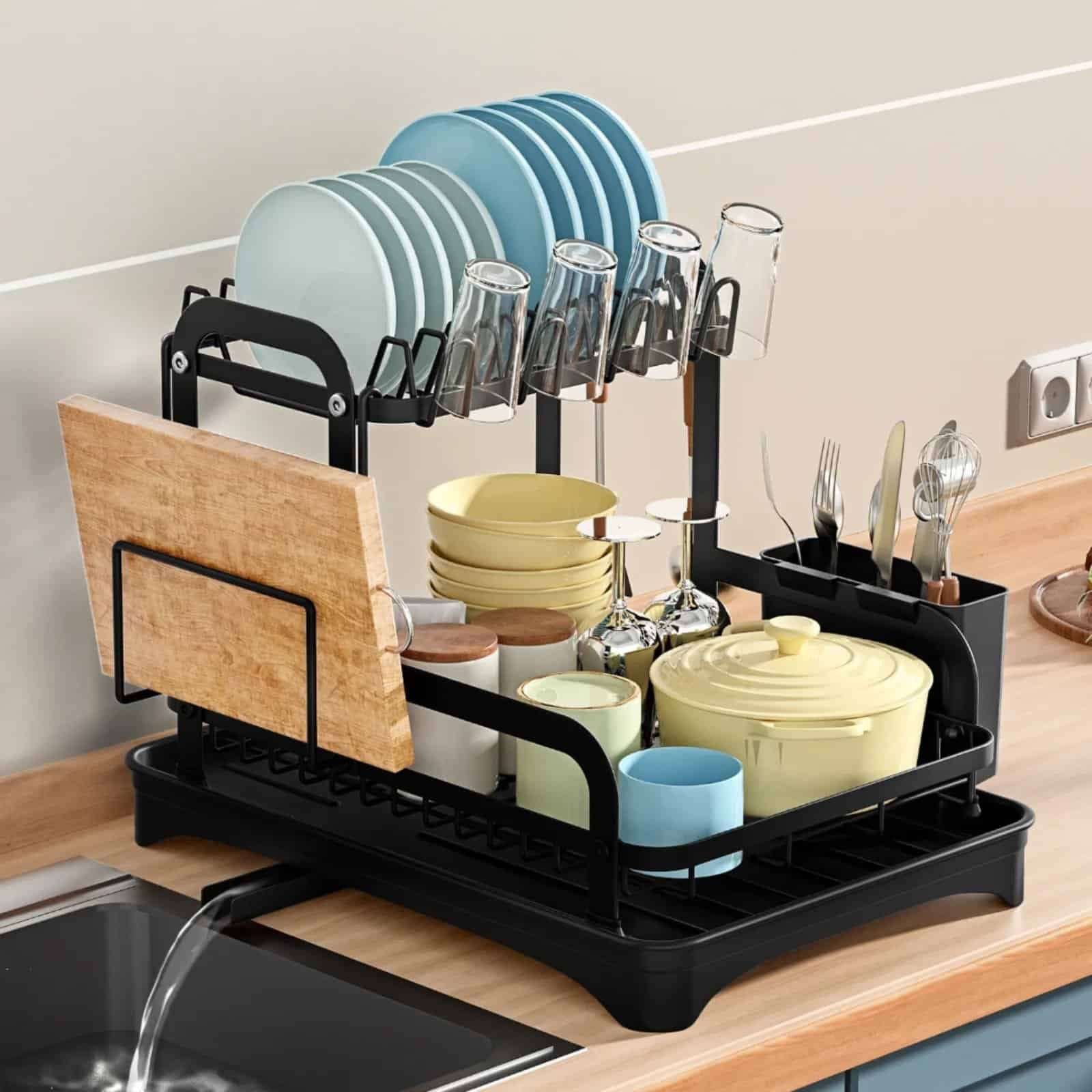 2 Tier Dish Drying Rack with Drip Tray