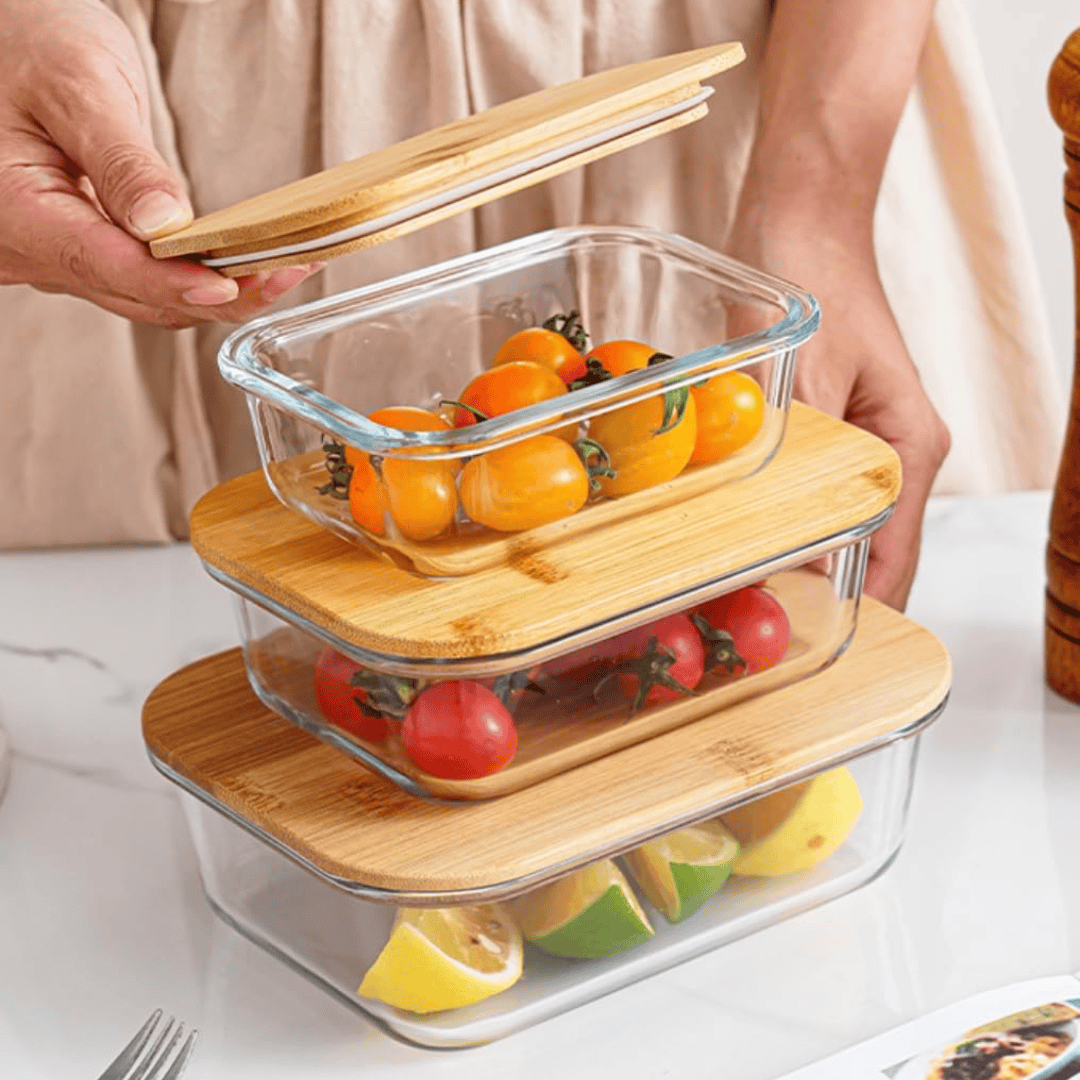 3-in-1 Snack Storage Box Set with Wooden Top Lid
