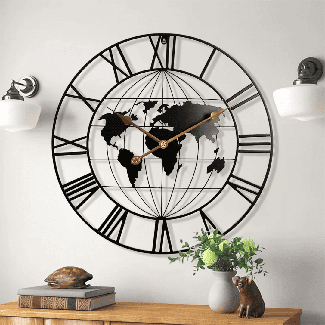 Large World Map Wall Clock for Living Room Decoration