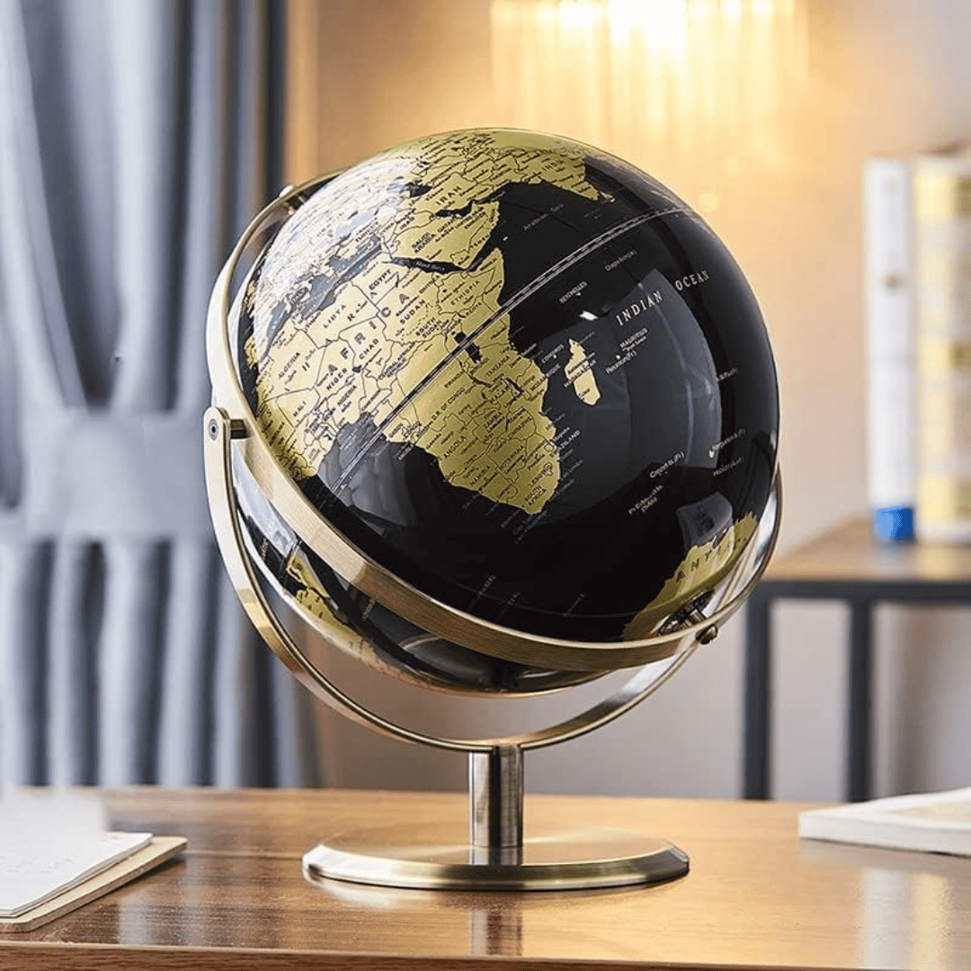 Desktop Figurines Rotating Retro Gold Black World Globe