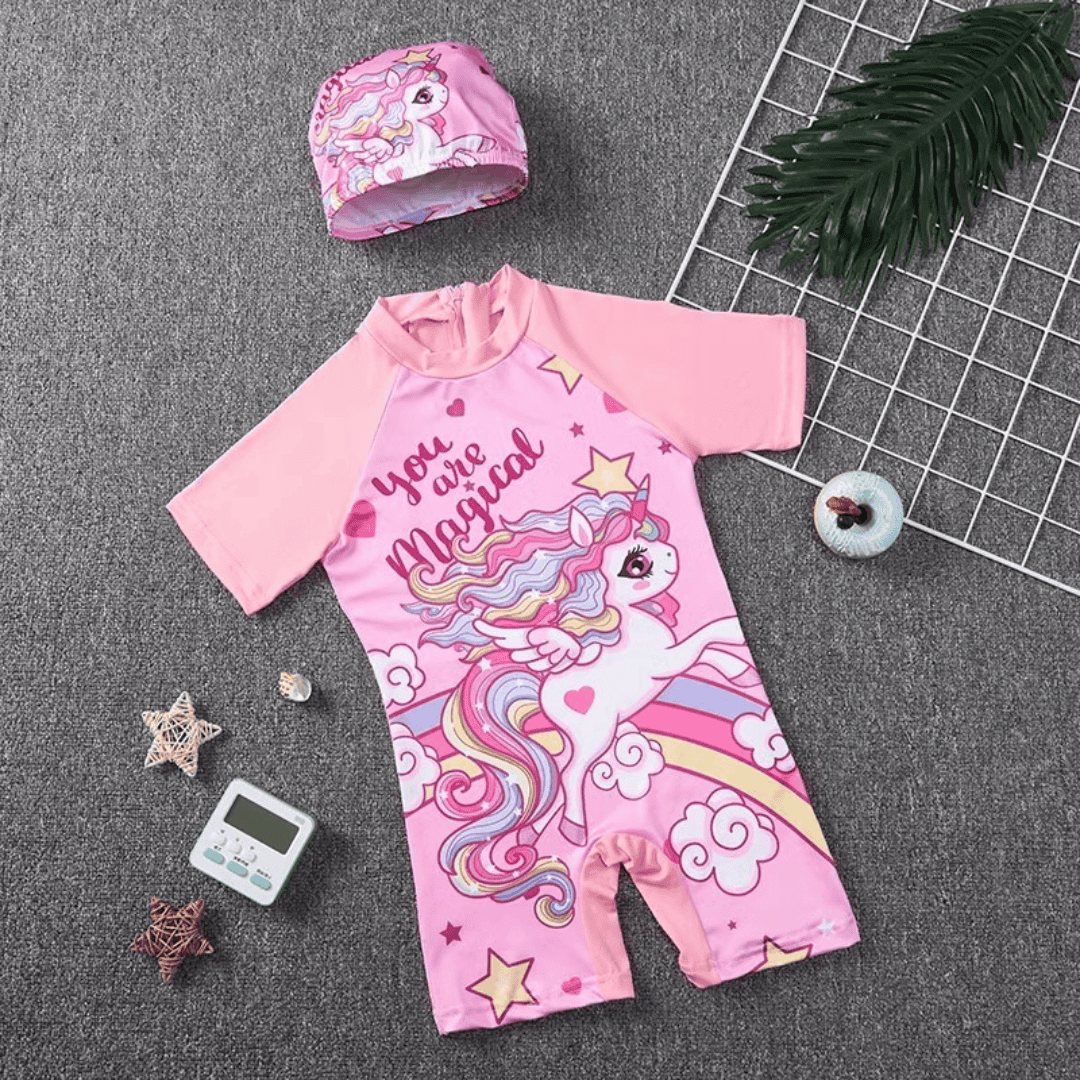 Kids Cartoon Themed Swimming Costumes with Cap
