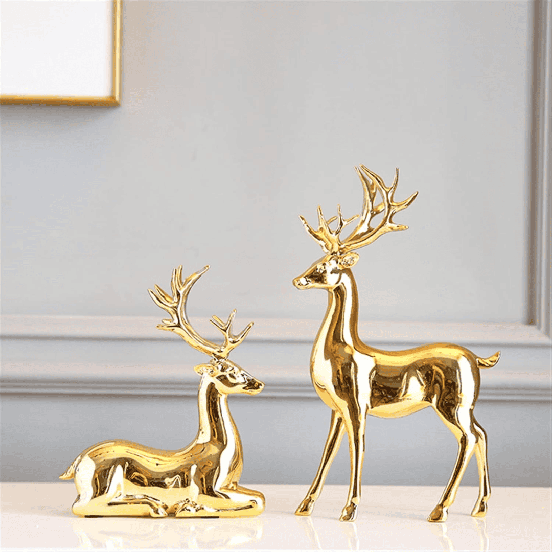 2pcs European Style Fashionable Gold Electroplated Resin Deers
