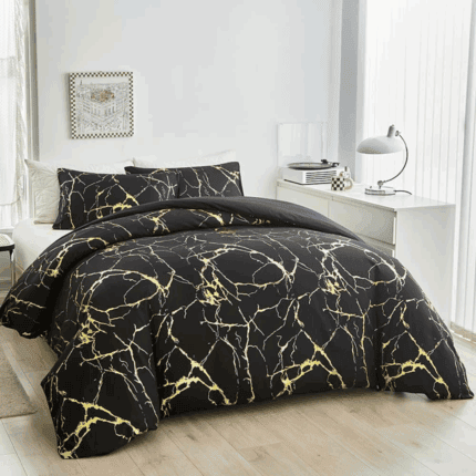Marble Printed 3 Piece Luxury Microfiber Down Comforter Quilt Cover Set