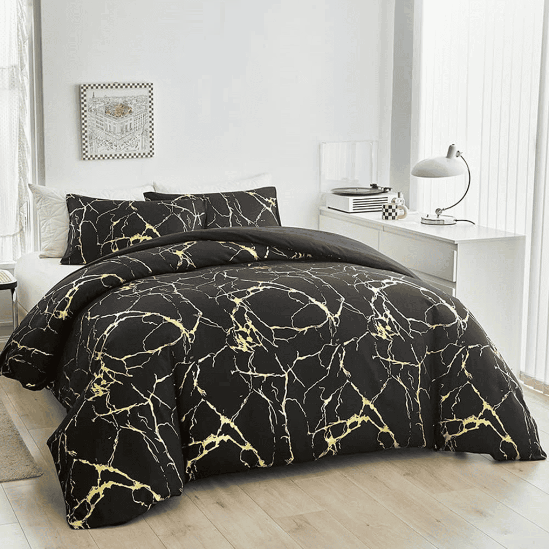 Marble Printed 3 Piece Luxury Microfiber Down Comforter Quilt Cover Set