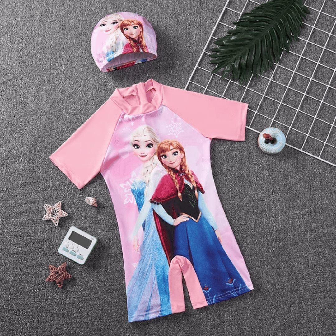 Kids Cartoon Themed Swimming Costumes with Cap