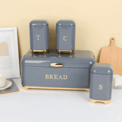 Bread Bin with Three Canister Set with Touch of Gold