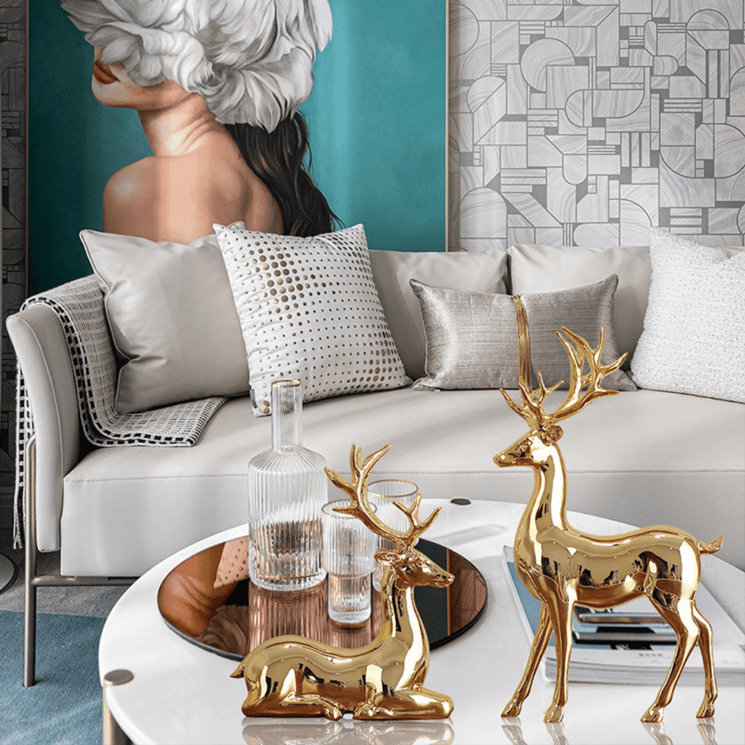 2pcs European Style Fashionable Gold Electroplated Resin Deers