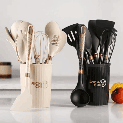 12pcs Set Silicone Non-Stick Cookware Spatula Shovel Spoons with Storage Bucket