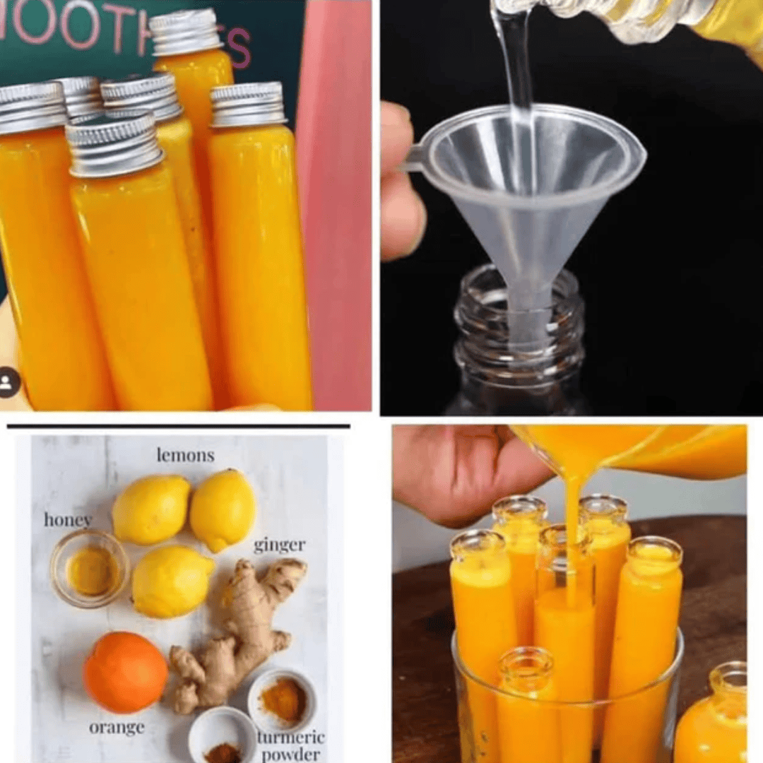 6pcs Wellness Ginger Shot Bottles Set with Funnel