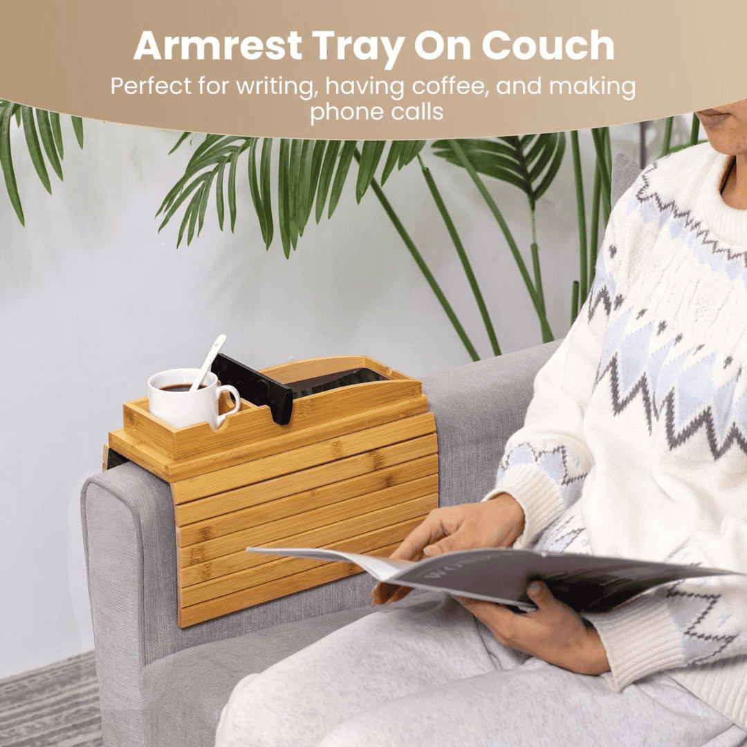 Bamboo Sofa Arm Rest Organizer