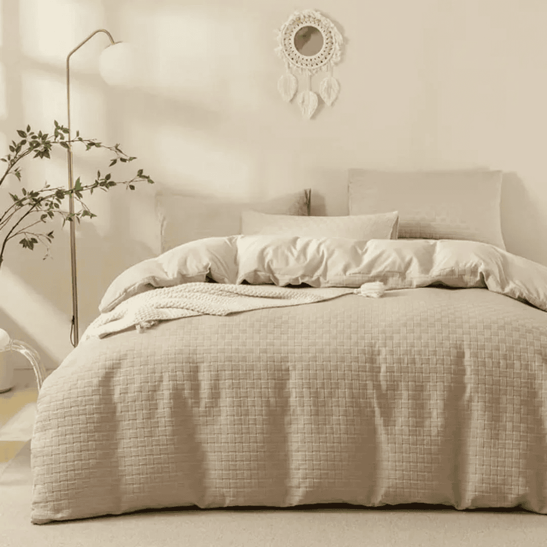 Waffle Weaving Poplin Luxury Soft Cotton Duvet Cover Set