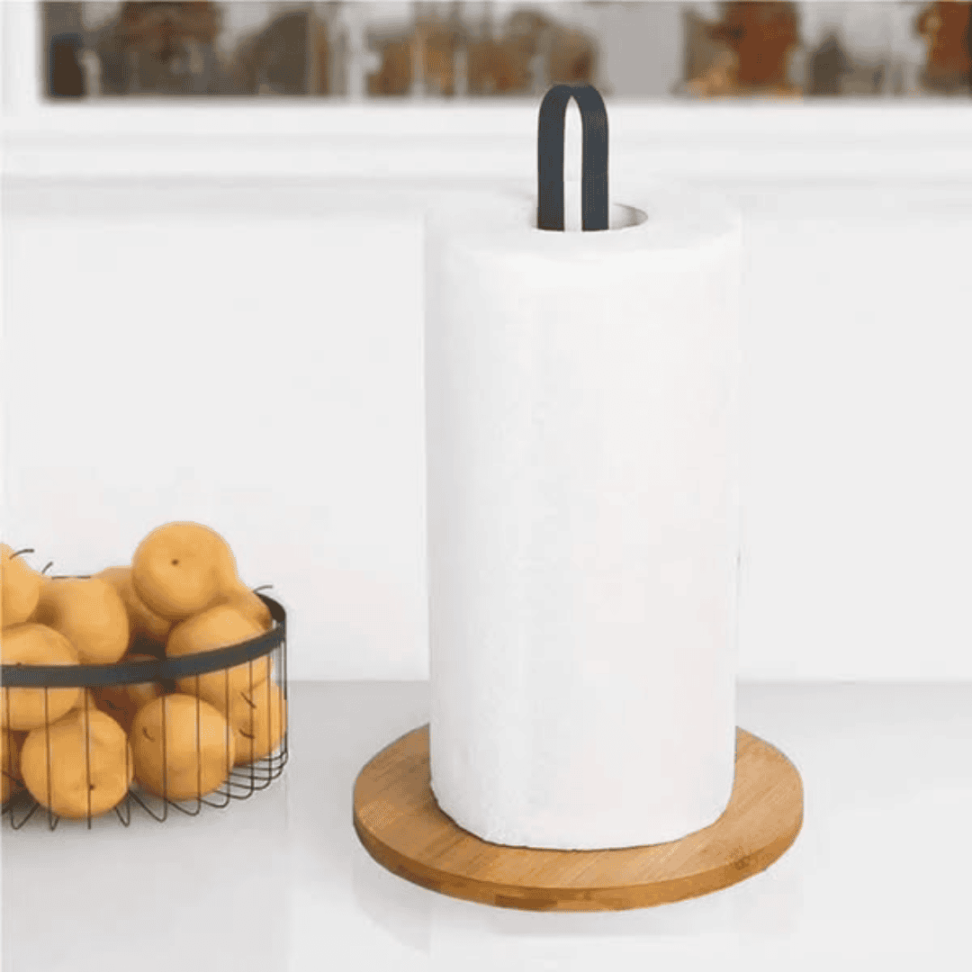 Metallic Paper Towel Holder with Bamboo Base