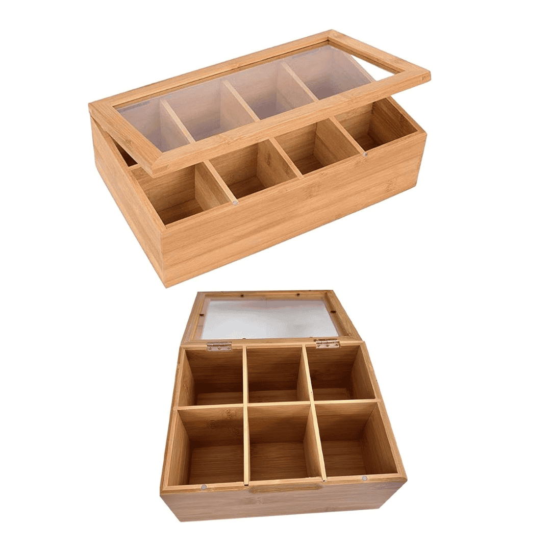 6-Slot Wooden Teabag Storage Box