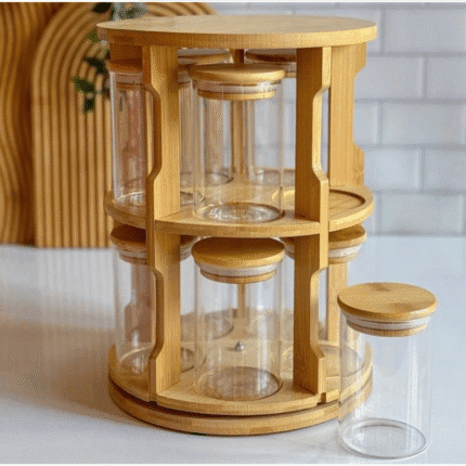 Rotating Bamboo Spice Rack with 10 Jars