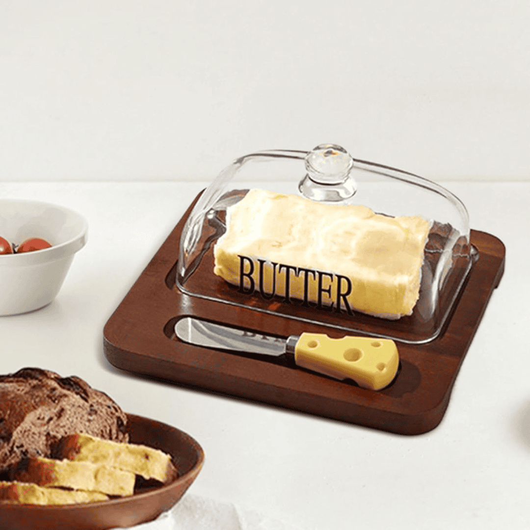 Glass Butter Dish with Bamboo Tray - Image 3