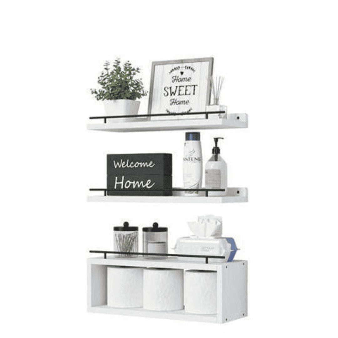 3 Tier Solid Pine Wood Bathroom Floating Shelves