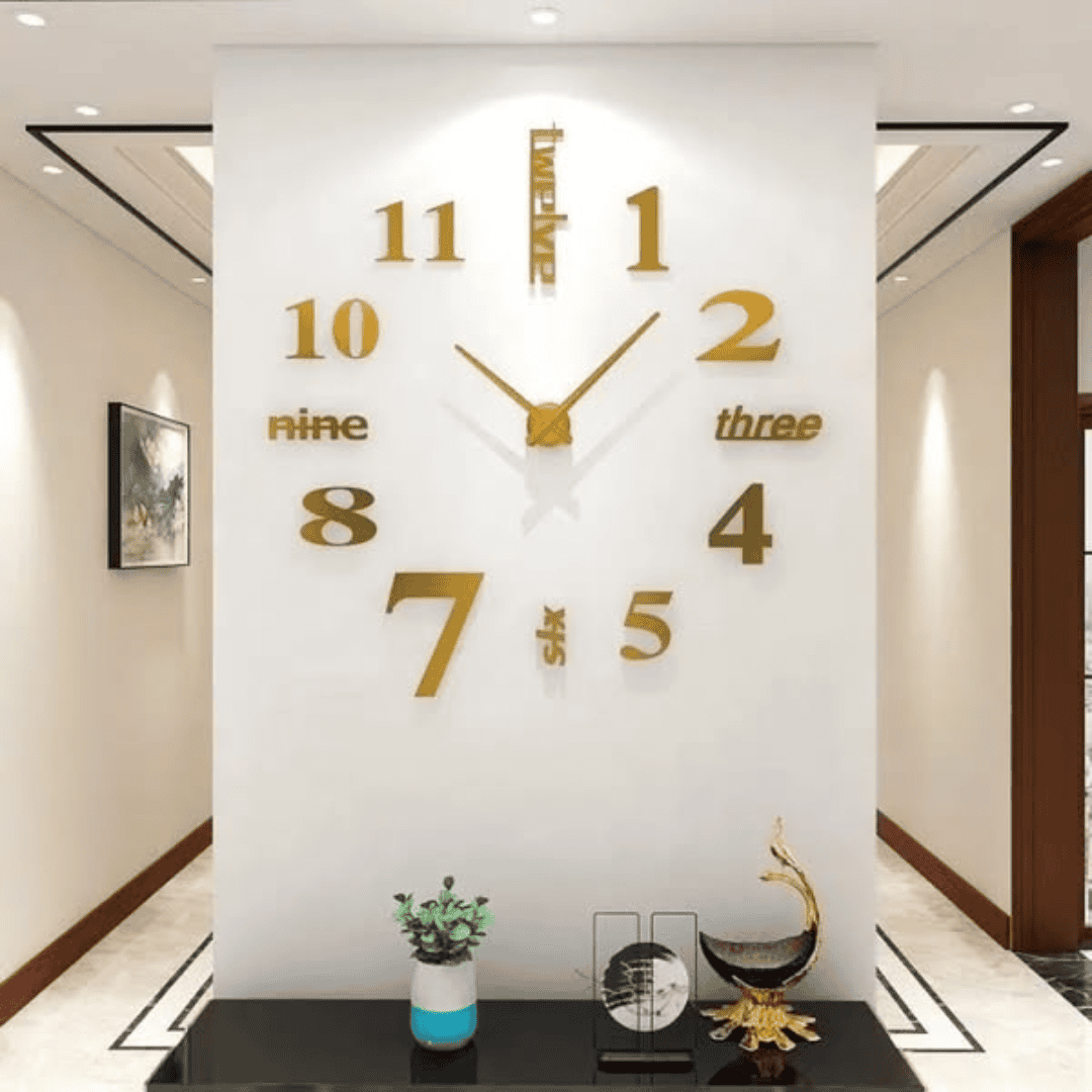 3D Large Roman Numeral Acrylic Mirror Wall Clock Sticker With Pendulum