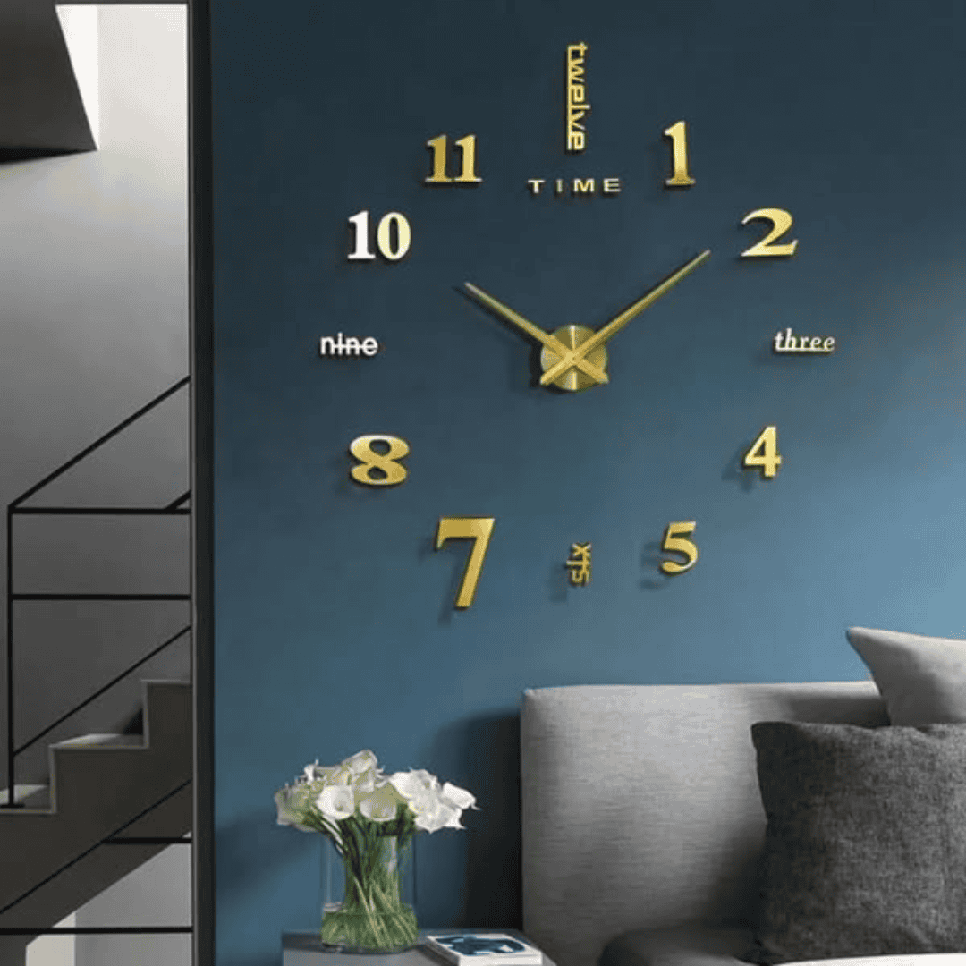 3D Large Roman Numeral Acrylic Mirror Wall Clock Sticker With Pendulum