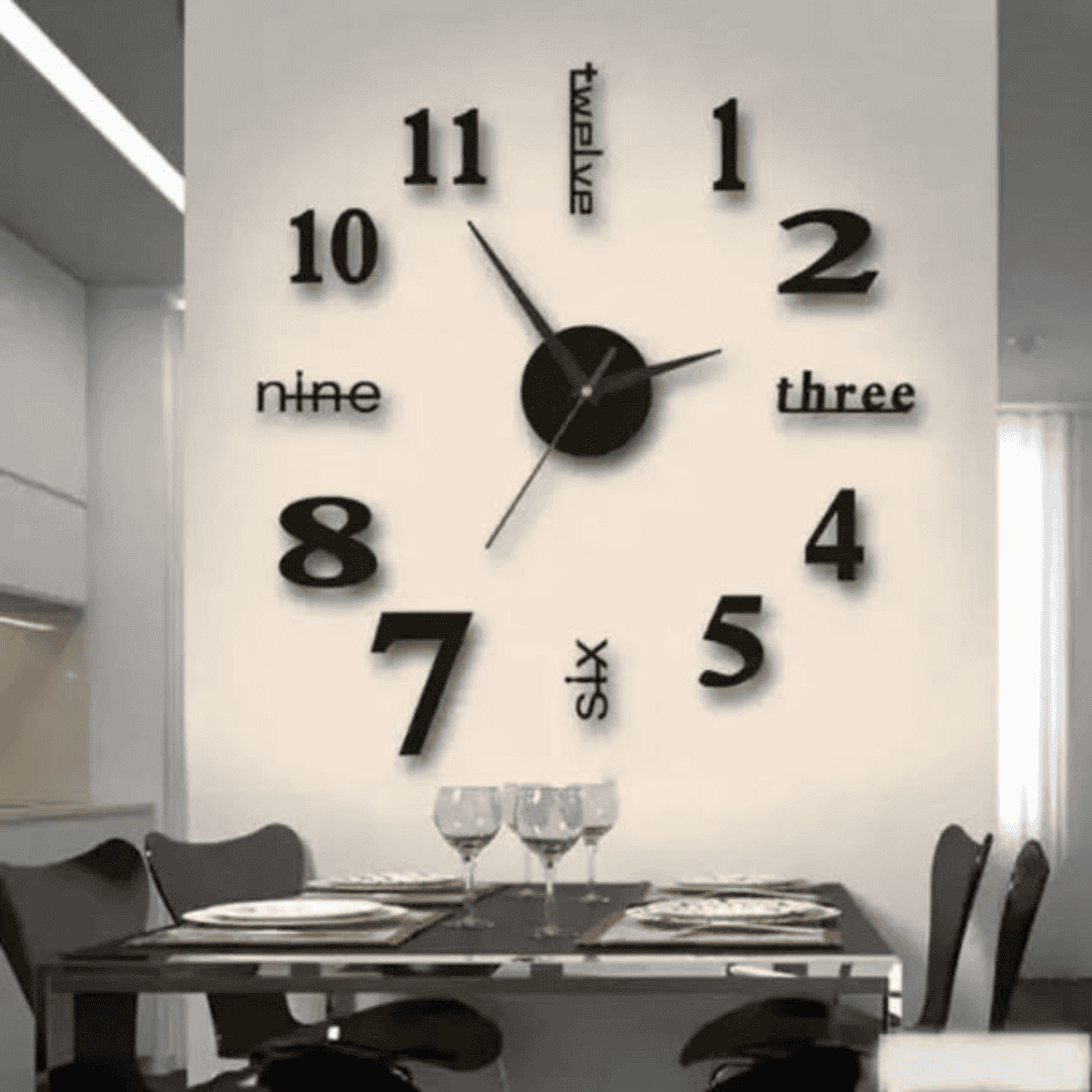 3D Large Roman Numeral Acrylic Mirror Wall Clock Sticker With Pendulum