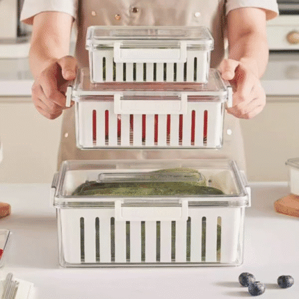 3pcs Stackable Food Storage Containers with Drainer Basket