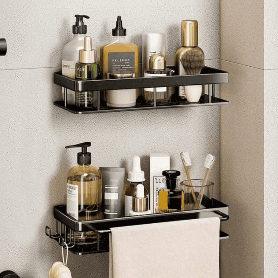 2pcs Aluminum Alloy Rectangular Shelf with Towel Holder
