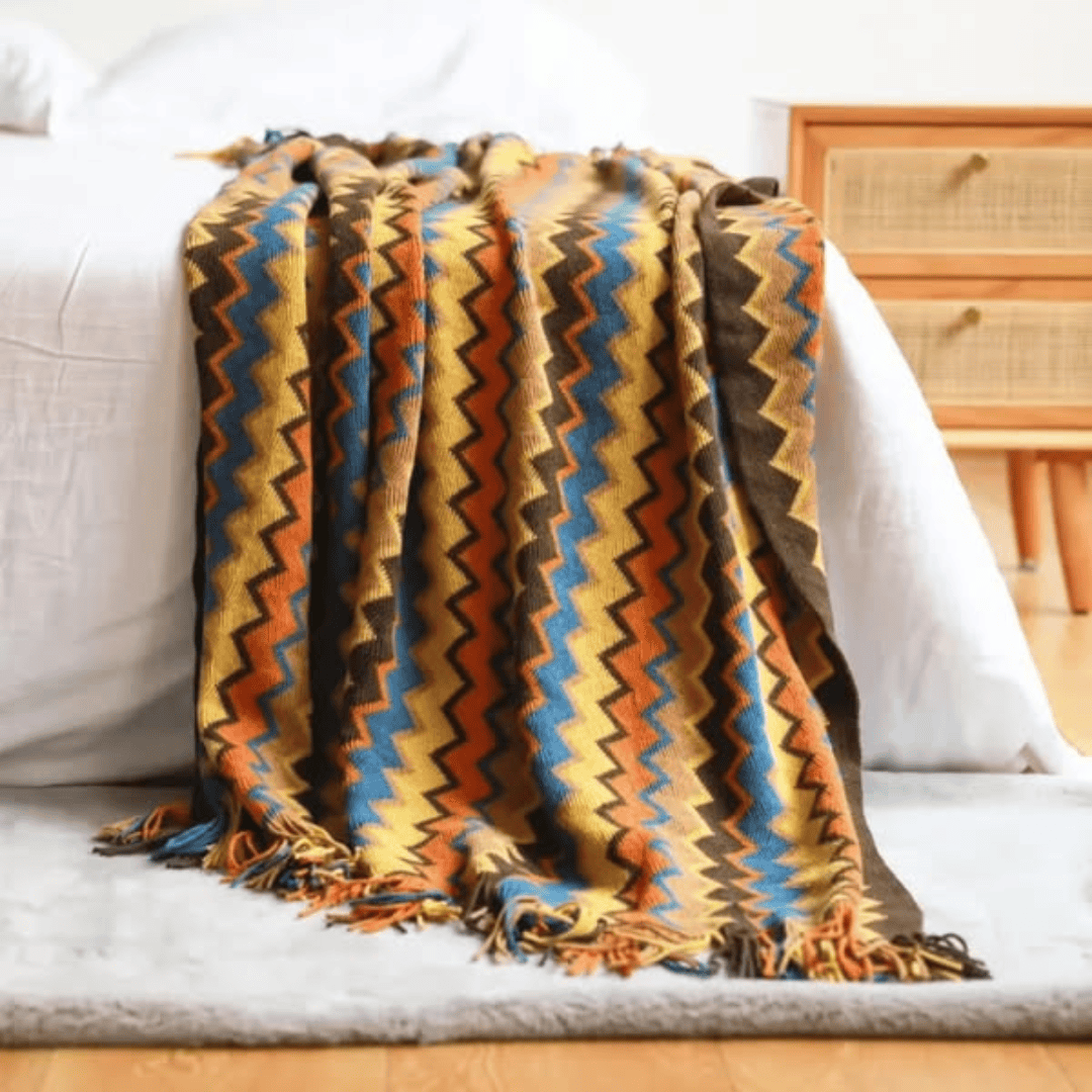 Boho Knit Throw Blankets Chenille Jacquard Soft With Tassel