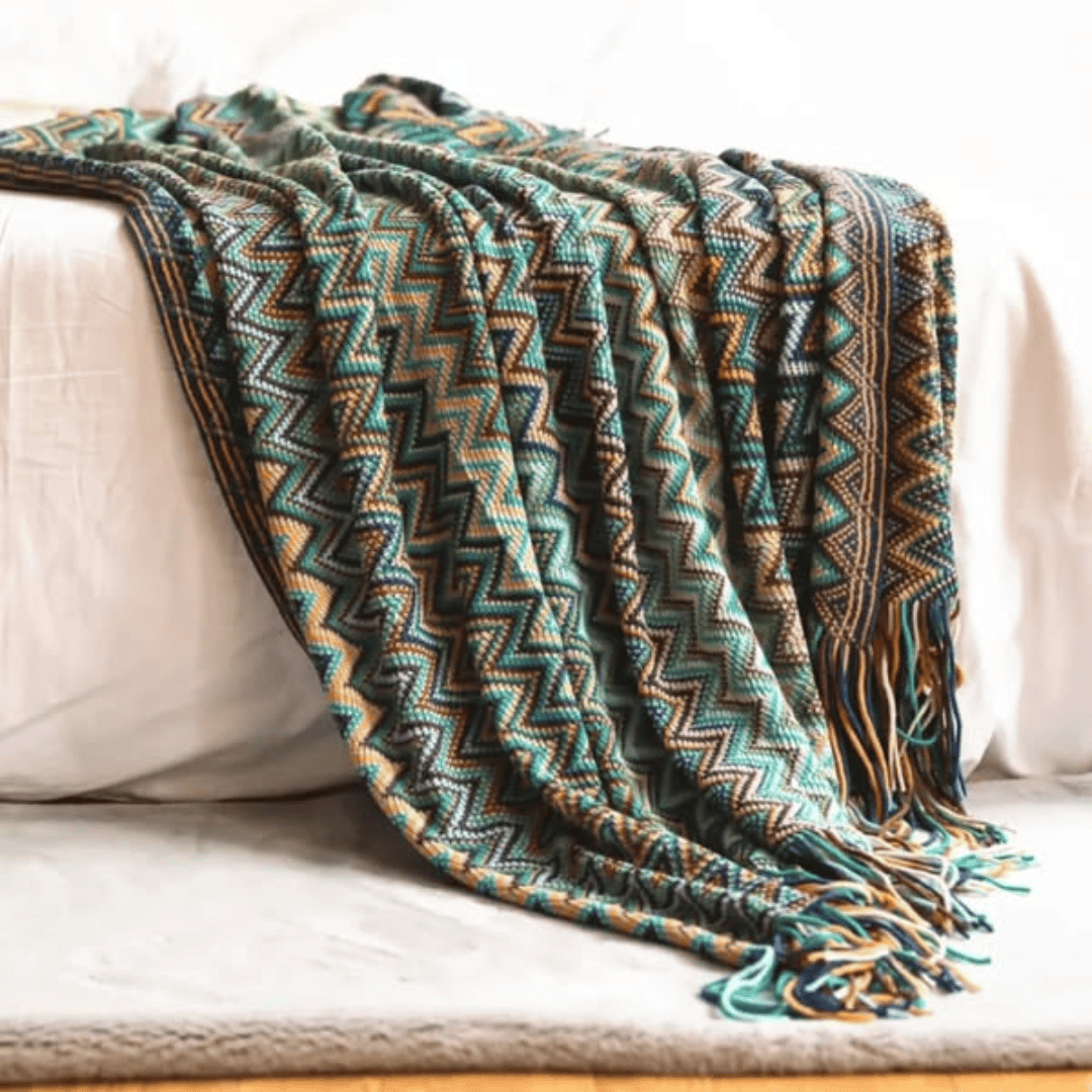 Boho Knit Throw Blankets Chenille Jacquard Soft With Tassel
