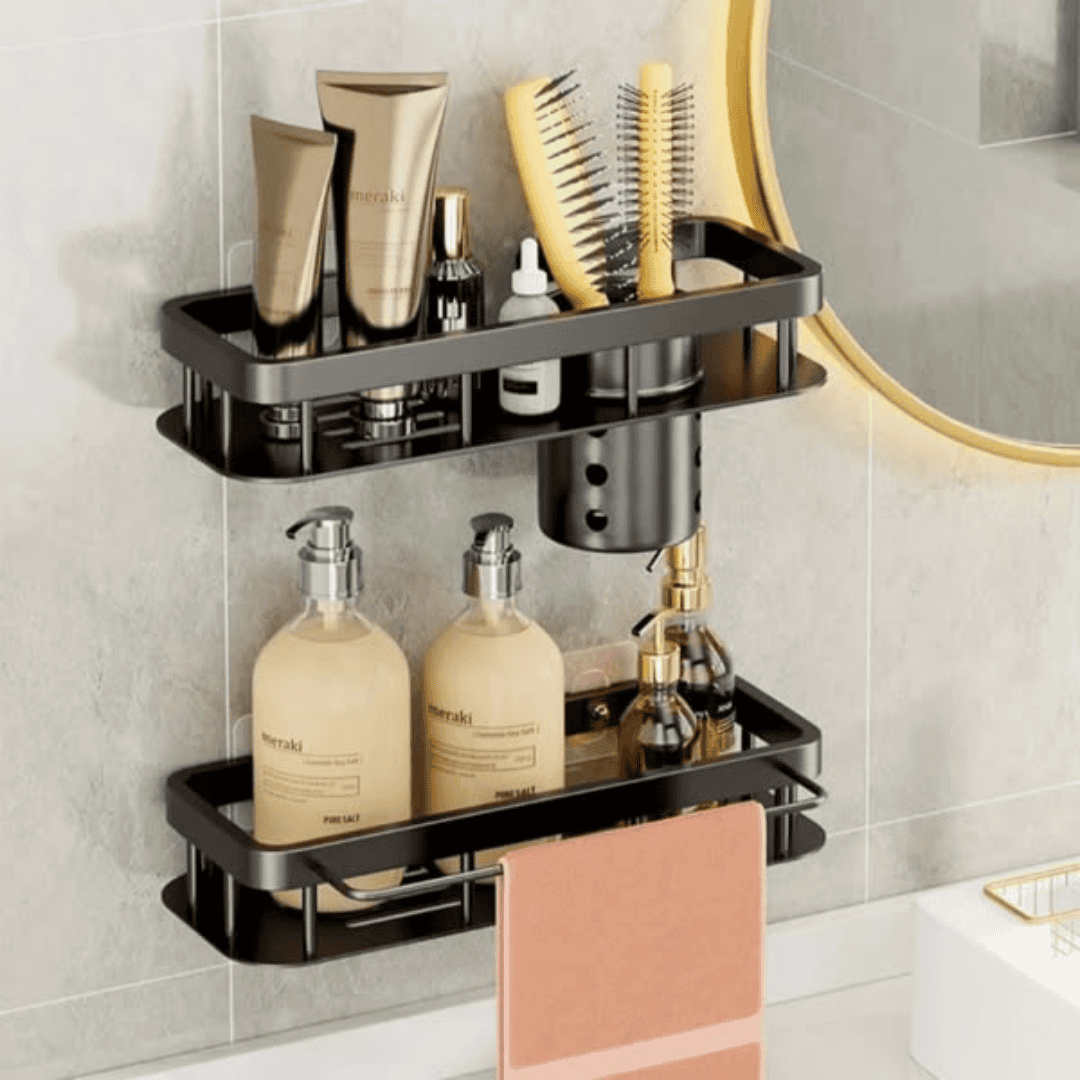 2pcs Aluminum Alloy Rectangular Shelf with Towel Holder