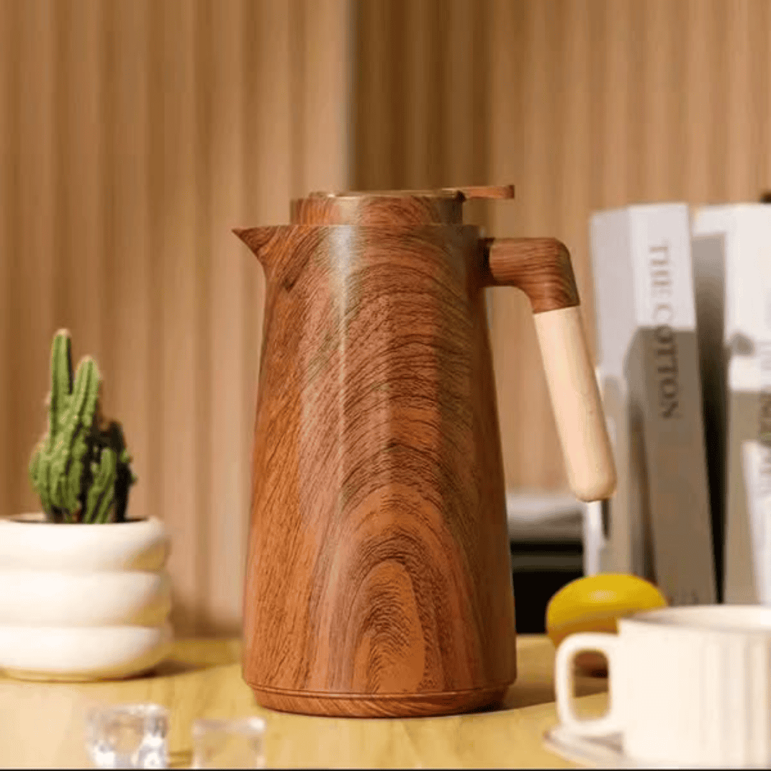 Double Wall Insulated Vacuum Flask with Wooden Handle