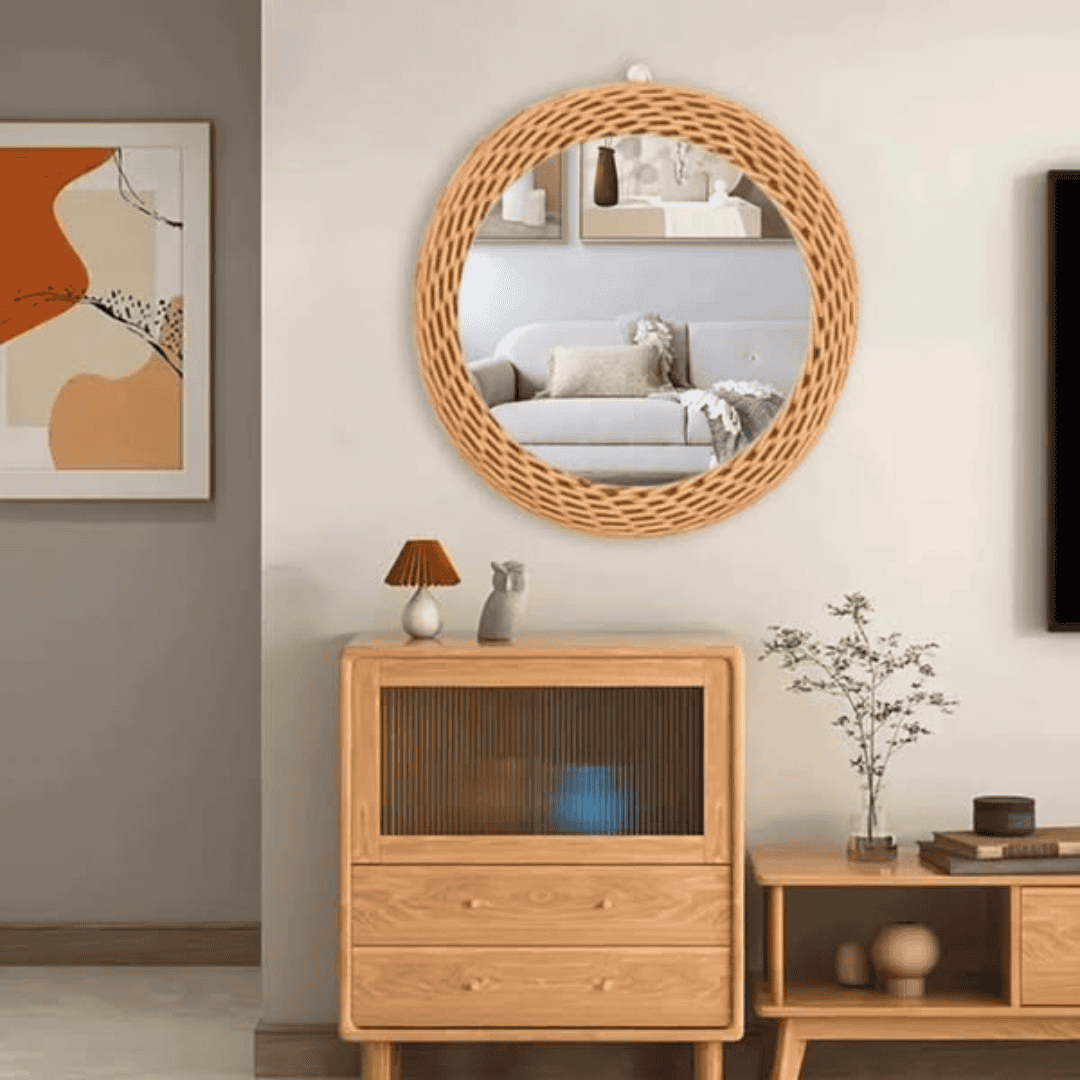 Big Size Oval Rattan Bamboo Decorative Mirror